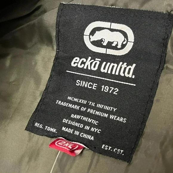 Ecko Unlimited Men's Olive Green and Gray Hooded Bomber Puffer Vest. NWT - Picture 9 of 11